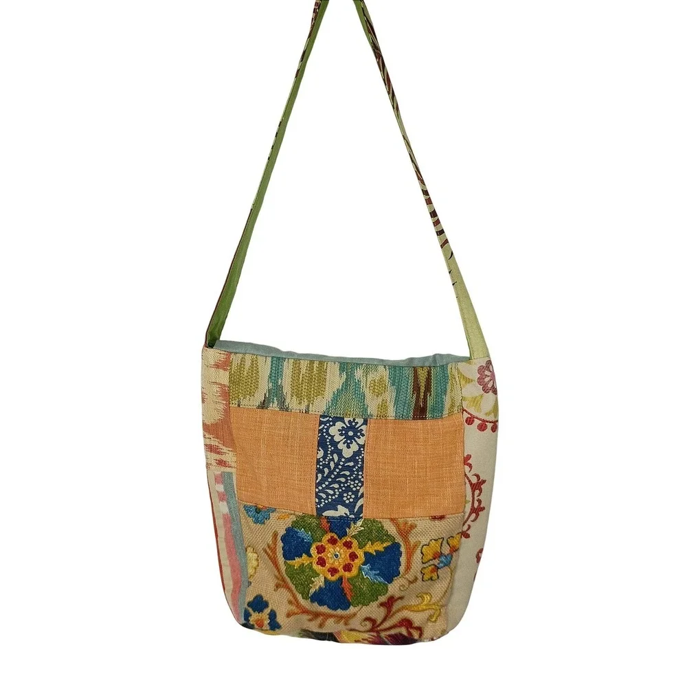 Boho Patchwork Shoulder Bag Multicolor Ikat Floral Bee Tapestry Hobo Handbag